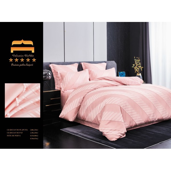 Lenjerie pat dublu, Finet Deluxe cu Smocuri Brodate, 6 piese, somon, LSB-035