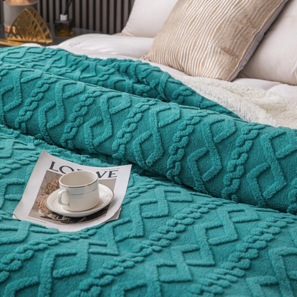Patura Cocolino cu Blanita, Model Tricotat, Pat 2 Persoane, 200x230 cm, Turquoise, PCT-013