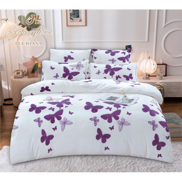 Set Lenjerie Cocolino 6 Piese Pat Dublu Alb – Model Fluturi, Moale și Călduroasă, LCD-025