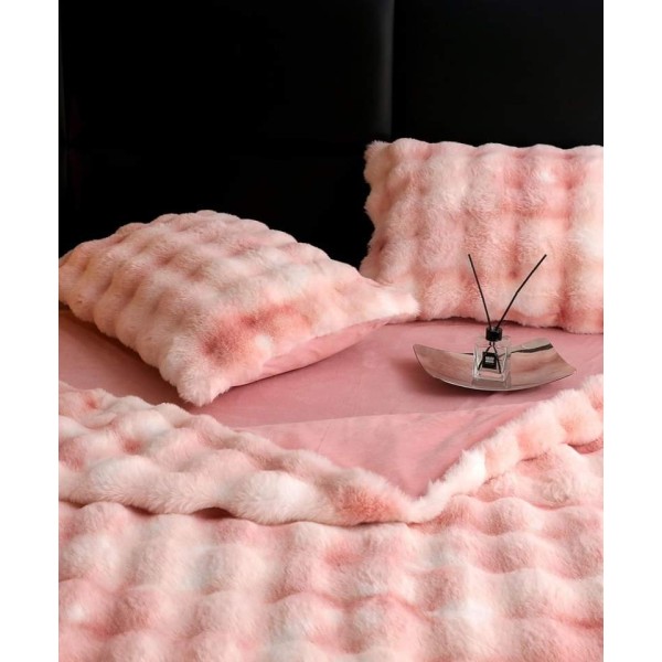 Lenjerie de pat, DeLuxe, cocolino tip blăniță iepure, 2 persoane, 6 piese, Roz-Alb, ombre, LCE-031 Lenjerie de pat, DeLuxe, cocolino tip blăniță iepure, 2 persoane, 6 piese, Roz-Alb, ombre, LCE-031