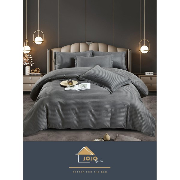 Lenjerie pat dublu, Damasc, 6 piese, Jojo, Gri inchis, LDS-022