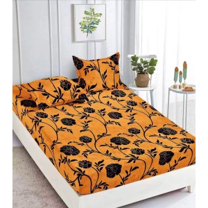Cearsaf cu elastic COCOLINO, 180x200x25cm, plus 2 fete de perne, Maro-Negru, flori, HC-067