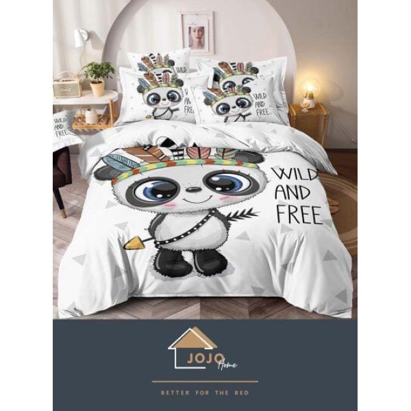 Set Lenjerie de Pat din Finet, 6 Piese, Pat 2 Persoane, Imprimeu 3D Identic cu Poza, Alb-Multicolor, ursulet, LFL-012