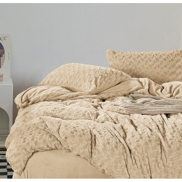 Lenjerie pat dublu, Super Pufoasa, din Blanita artificiala de Iepure, 4 piese, Bej, LCE-003