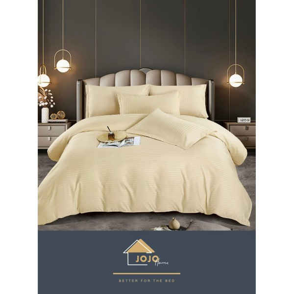 Lenjerie, pat dublu, cu ELASTIC, Damasc Finetat, 6 piese, Crem, LDS-056