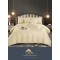 Lenjerie, pat dublu, cu ELASTIC, Damasc Finetat, 6 piese, Crem, LDS-056