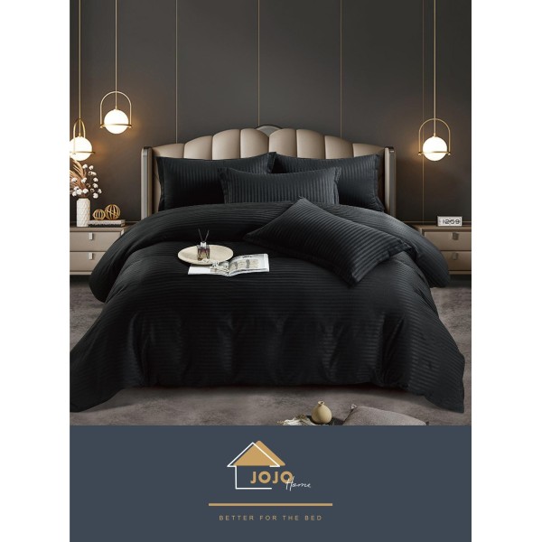 Lenjerie pat dublu, Damasc Finetat, 6 piese, Jojo, Negru, LDS-018