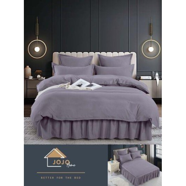 Lenjerie pat dublu, BUMBAC FINET, 6 piese, cu volanase, Jojo, Gri, LVU-004