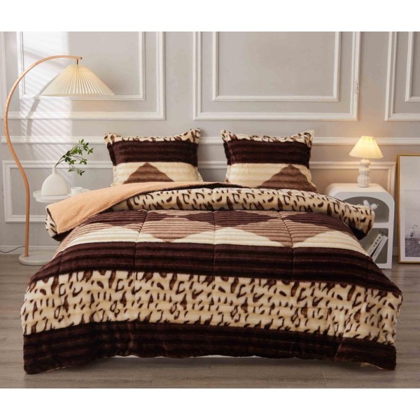 Set Pilota Pufoasa Cocolino, 3 Piese, 200x230 cm, Maro-Bej, animal print, PDC-035