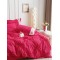 Lenjerie pat dublu finet 6 piese cu pliuri, inimioare și broderie-roz intens, LIB-032