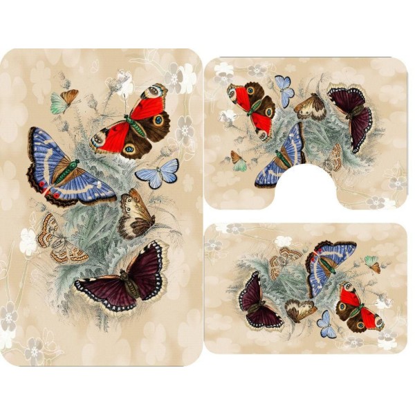 Set 3 Covorase Baie Antiderapante, Crem-Multicolor, fluturi, CAM-077