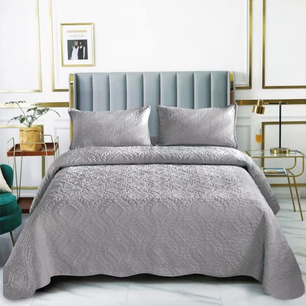 Set Cuvertura de Pat din Catifea, 3 Piese, Pat 2 Persoane, Gri-Deschis, CCV-128