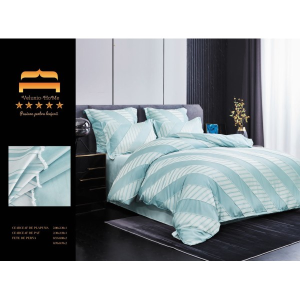 Lenjerie pat dublu, Finet Deluxe cu Smocuri Brodate, 6 piese, Vernil, LSB-022