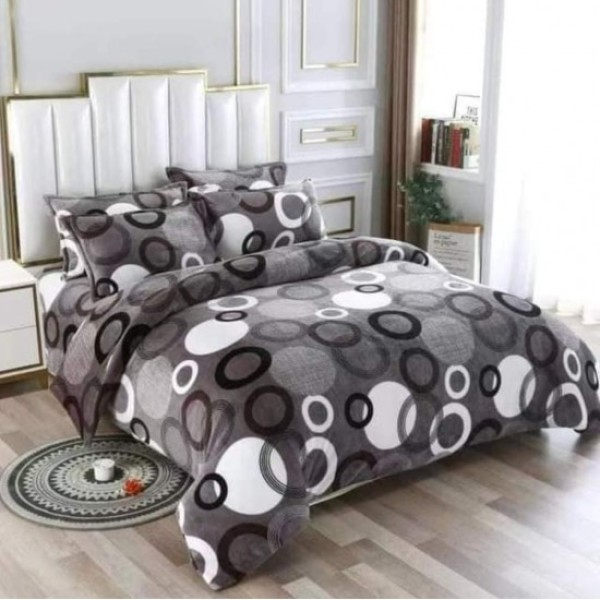 Lenjerie pat cocolino 4 piese – pat dublu, imprimeu cercuri, alb-negru-gri, LDC-023