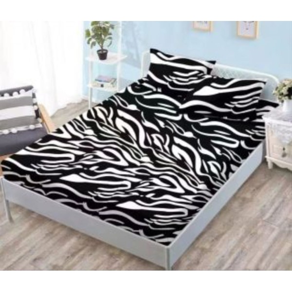 Cearsaf cu elastic COCOLINO, 180x200x25cm, plus 2 fete de perne, Alb-Negru, zebra, HC-043