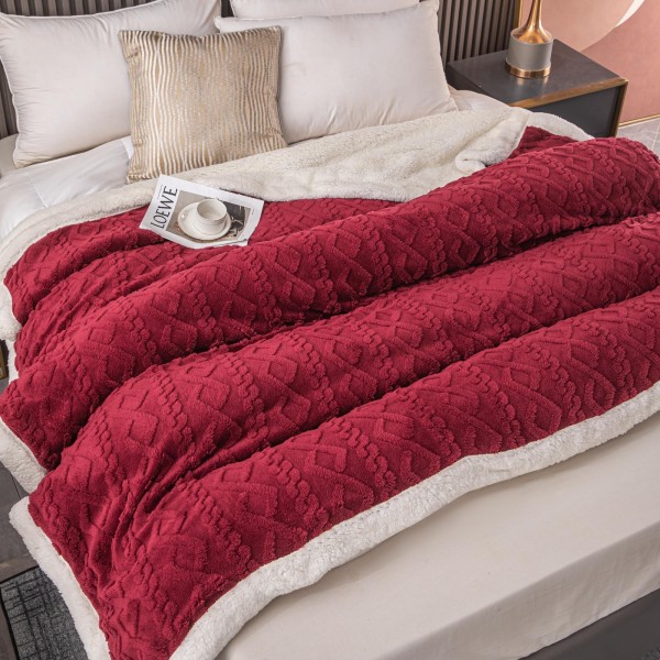 Patura Cocolino cu Blanita, Model Tricotat, Pat 2 Persoane, 200x230 cm, Bordo, PCT-003