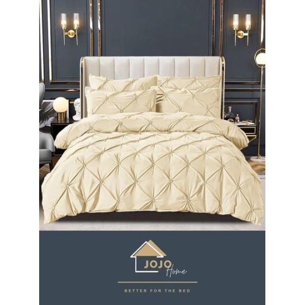 Lenjerie pat dublu finet 6 piese cu pliuri și cearceaf normal-crem, LDI-067