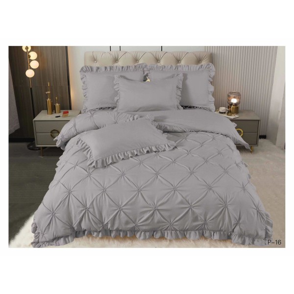 Lenjerie de pat dublu finet 4 piese cu pliuri și volănașe–gri deschis, LDI-078