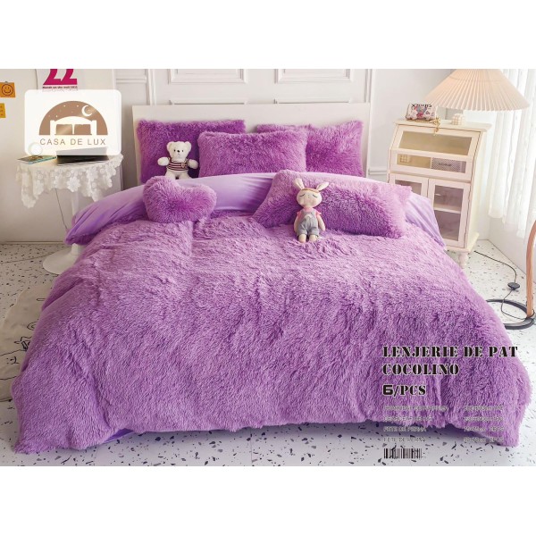 Lenjerie Fluffy Lila 6 Piese Pat Dublu – Moale, Călduroasă și Elegantă, LCF-018