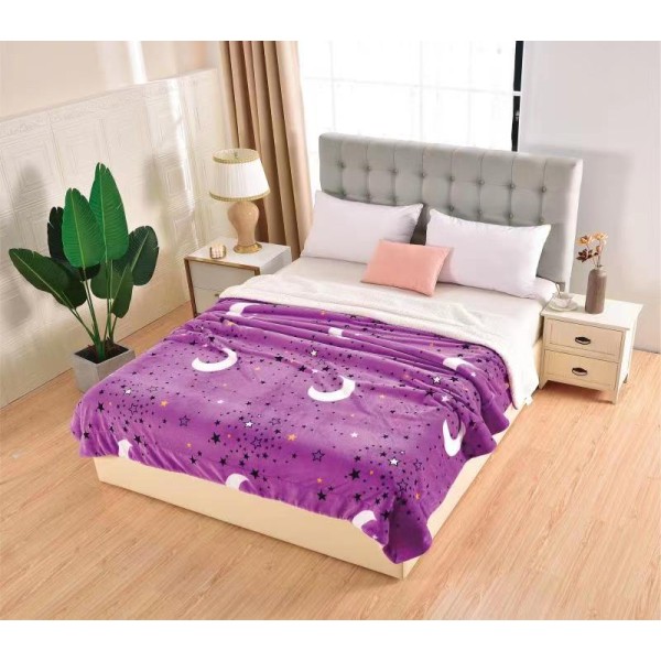 Pătură Cocolino cu blăniță 200x230 cm – moale, călduroasă și premium - Mov, model stele, PBC-060