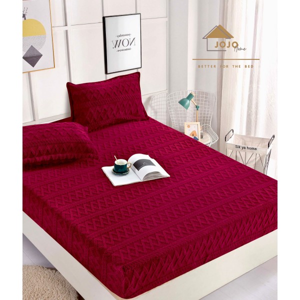 Husa de Pat cu Elastic si 2 Fete de Perna, CoCoLiNo, 180x200x25cm, model Tricotat, Bordo, HCT-002