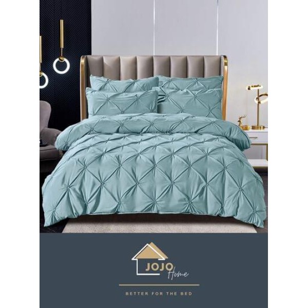 Lenjerie pat dublu finet 6 piese cu pliuri și cearceaf normal-turcoaz deschis, LDI-062