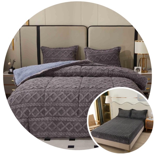 Pachet Promo: Pilota Pufoasa CoCoLiNo, Plus, Husa de Pat cu Elastic, 6 piese, model Tricotat, Gri inchis, PH-003