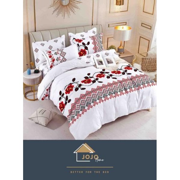 Set Lenjerie de pat din Finet Gros, Cearceaf cu ELASTIC, 6 Piese, Pat 2 Persoane, Multicolor, model traditional, LDE-046