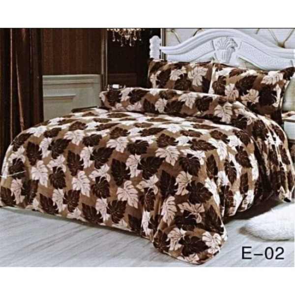 Lenjerie pat cocolino 4 piese – pat dublu, imprimeu, frunze maro și bej, LDC-027