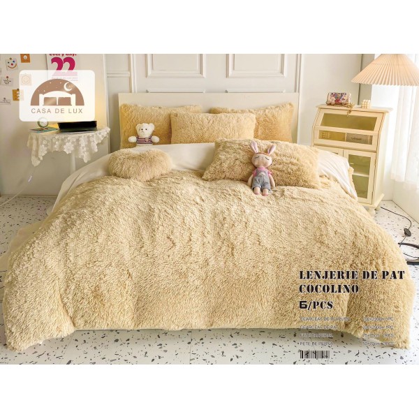 Lenjerie Fluffy Crem 6 Piese Pat Dublu – Moale, Călduroasă și Elegantă, LCF-019