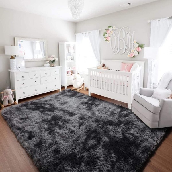 Covor Pufos 150x200 cm – Negru Albastrui, Moale și Modern pentru Living și Dormitor, CF-001