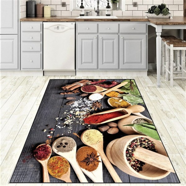 Covor Bucatarie, 80x150 cm, Multicolor-Gri, Condimente, CAM-015
