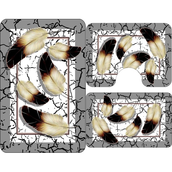 Set 3 Covorase Baie Antiderapante, Alb-Gri, pene, CAM-080