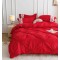 Lenjerie pat dublu finet 6 piese cu pliuri, inimioare și broderie-rosu, LIB-030