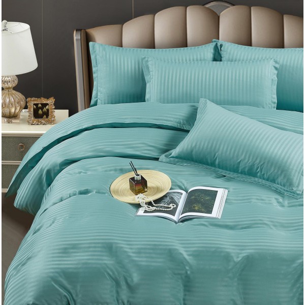 Lenjerie pat dublu, Damasc Finetat, 6 piese, Jojo, Vernil, LDS-013