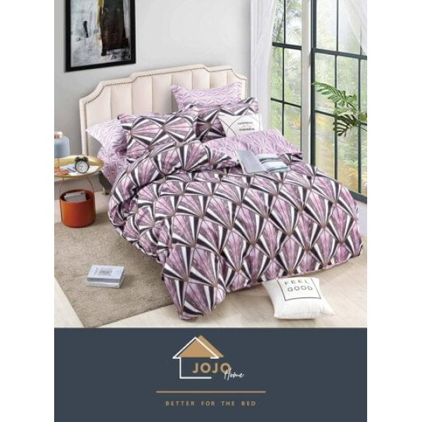 Set Lenjerie de Pat din Finet cu 2 Fete, 6 Piese, Pat 2 Persoane, Lila-Multicolor, diamante, LDF-044