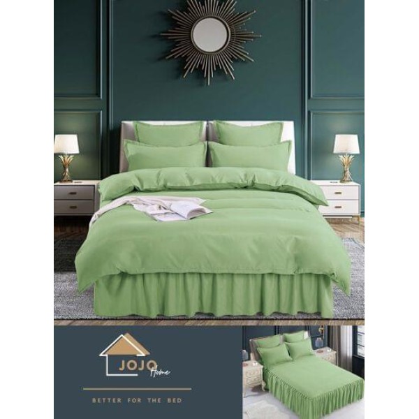 Lenjerie pat dublu, BUMBAC FINET, 6 piese, cu volanase, Jojo, Vernil, LVU-008