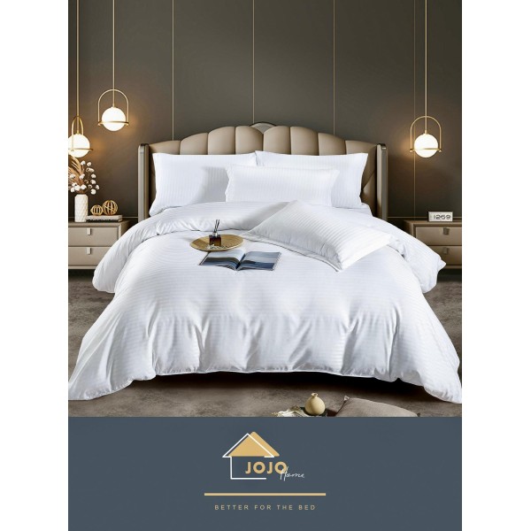 Lenjerie pat dublu, Damasc, 6 piese, Jojo, Alb, LDS-032