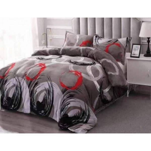 Lenjerie pat dublu, Super Pufoasa COCOLINO, 4 piese, Multicolor-Gri, cercuri, LDC-020