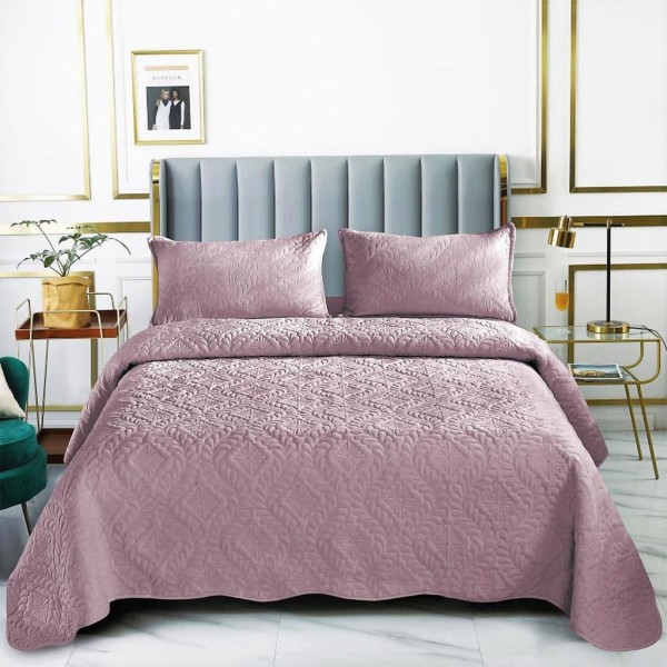 Set Cuvertura de Pat din Catifea, 3 Piese, Pat 2 Persoane, Lila, CCV-123