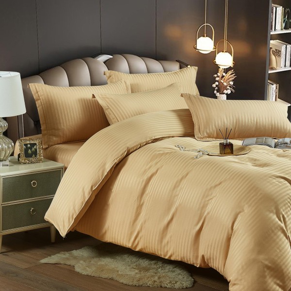 Lenjerie pat dublu, Damasc, 6 piese, Jojo, Bej, LDS-033