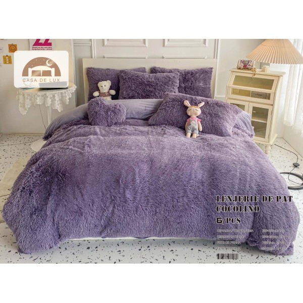 Lenjerie Fluffy Mov 6 Piese Pat Dublu – Moale, Călduroasă și Elegantă , LCF-015