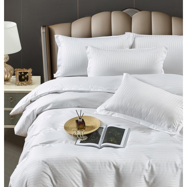 Lenjerie pat dublu, Damasc, 6 piese, Jojo, Alb, LDS-032