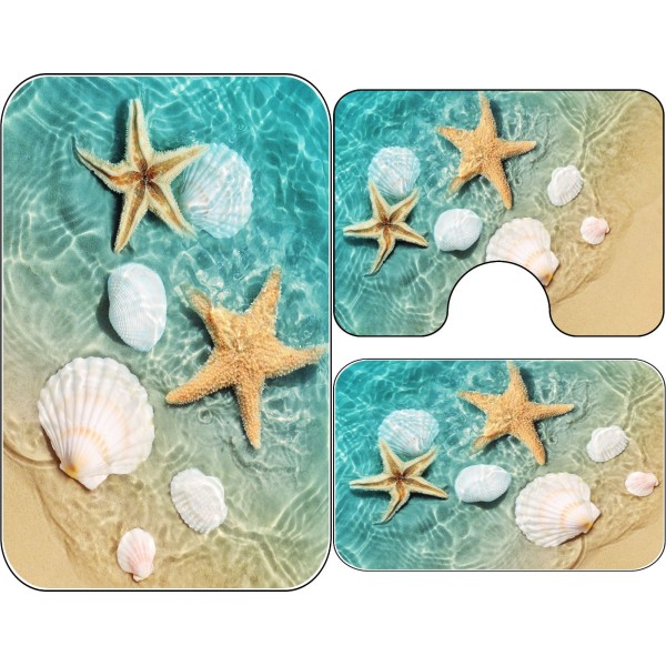 Set 3 Covorase Baie Antiderapante, Turquoise-Crem, scoici, CAM-079