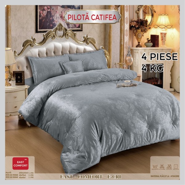 Set Pilota si 3 fete de perna, Catifea, Gri, PPC-001