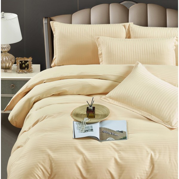 Lenjerie pat dublu, Damasc, 6 piese, Jojo, Crem, LDS-037