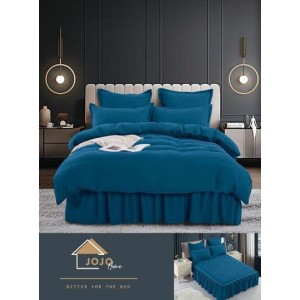 Lenjerie pat dublu, BUMBAC FINET, 6 piese, cu volanase, Jojo, Turquoise, LVU-009