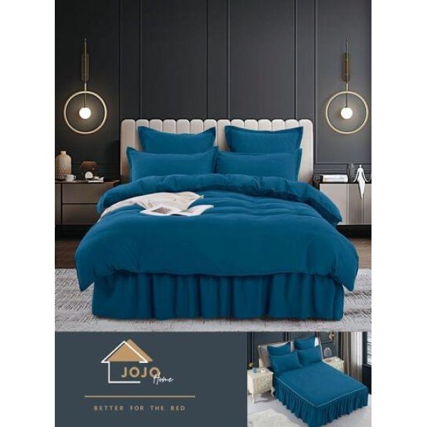 Lenjerie pat dublu, BUMBAC FINET, 6 piese, cu volanase, Jojo, Turquoise, LVU-009