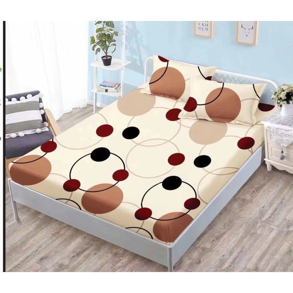 Cearsaf cu elastic COCOLINO, 180x200x25cm, plus 2 fete de perne, Crem-Bej, cercuri, HC-016