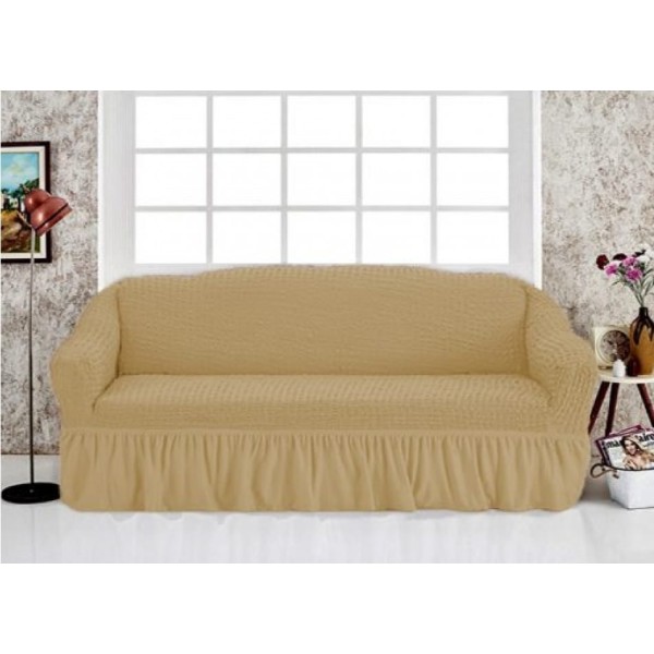 Husa Creponata cu Volan pentru Canapea 3 Locuri, Bej natur inchis, HCV-003